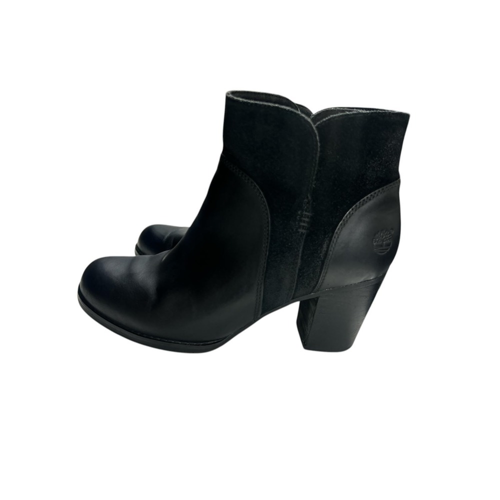 Timberland Glancy Black Leather Suede Block Heel Ankle Boots A116D‎ Womens 6
